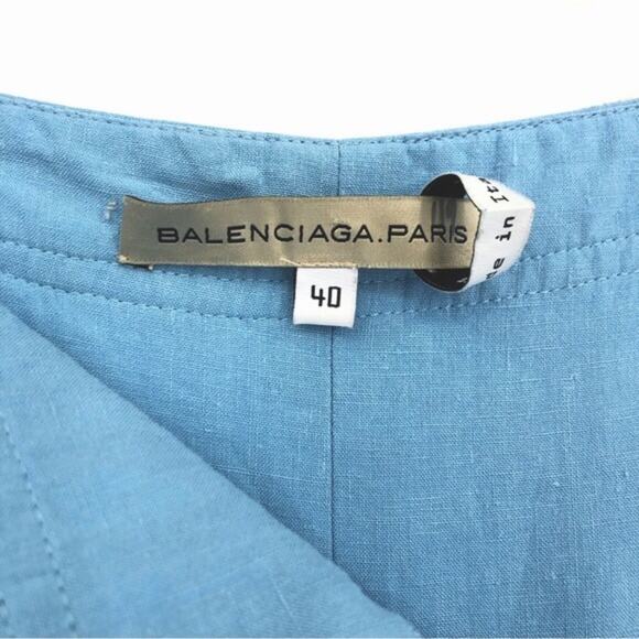 BALENCIAGA Linen Handkerchief High-Low Linen Skirt Light Blue 40 *Authentic - Picture 9 of 16